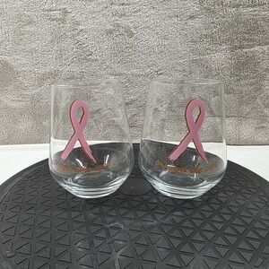 Support the Cure Drinking Glasses Breast Cancer Awarness Pink Ribbon